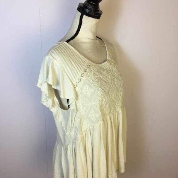 Lucky Brand Blouse Top Sz L Womans Ivory Cream Linen Knit Embroidered Lace Boho - Picture 7 of 16